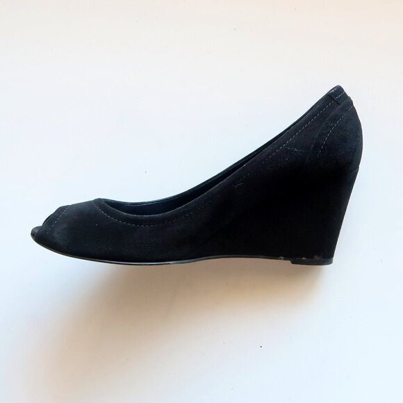 J. Crew Black Suede Leather Peep Toe Wedge Heel Sandals / Dress Shoes Size 8 - Picture 5 of 15